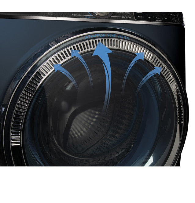Laveuse à vapeur intelligente à chargement frontal GE® ENERGY STAR® d'une capacité de 5,0 pi³ avec système de ventilation SmartDispense™ UltraFresh avec OdorBlock™ et Sanitize + Allergen