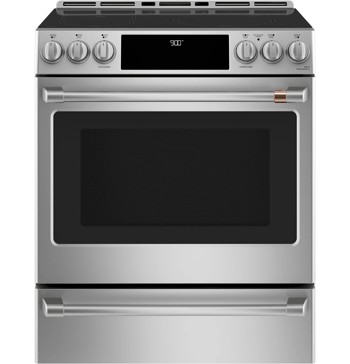 Cuisinière à induction et à convection encastrable en acier inoxydable Café™ de 30 po avec tiroir chauffant (5,7 pi³) - CCHS900P2MS1