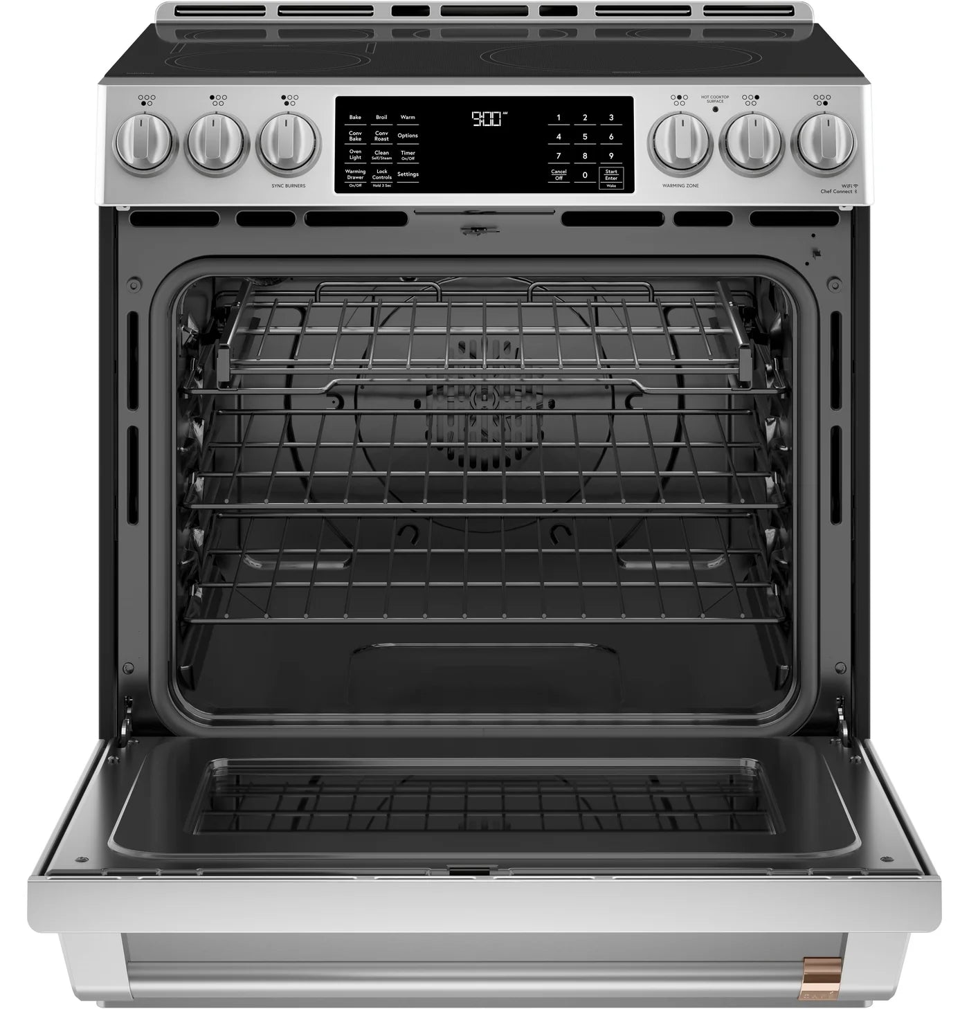 Cuisinière à induction et à convection encastrable en acier inoxydable Café™ de 30 po avec tiroir chauffant (5,7 pi³) - CCHS900P2MS1