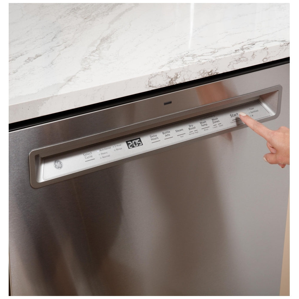 GE Front Control Stainless Steel Interior Dishwasher with Sanitize Cycle - GDF650SYVFS