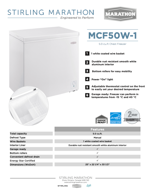 CONGÉLATEUR COFFRE Marathon - MCF50W-1