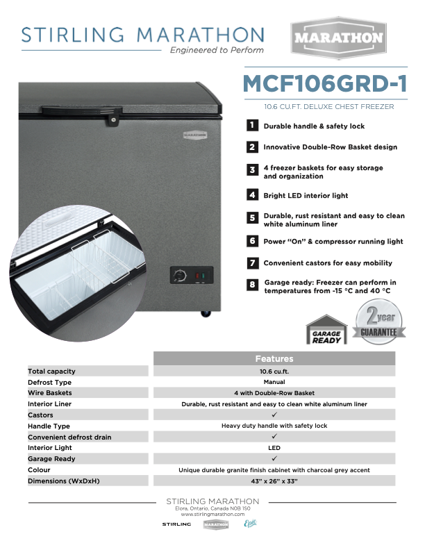MARATHON GRANITE CHEST FREEZER - MCF106GRD-1