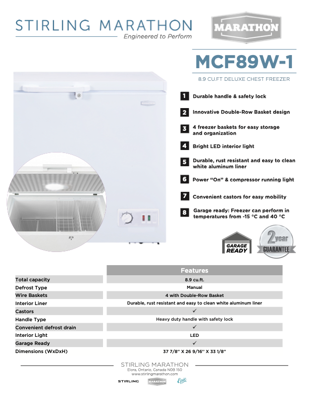 CONGÉLATEUR COFFRE Marathon - MCF89W-1