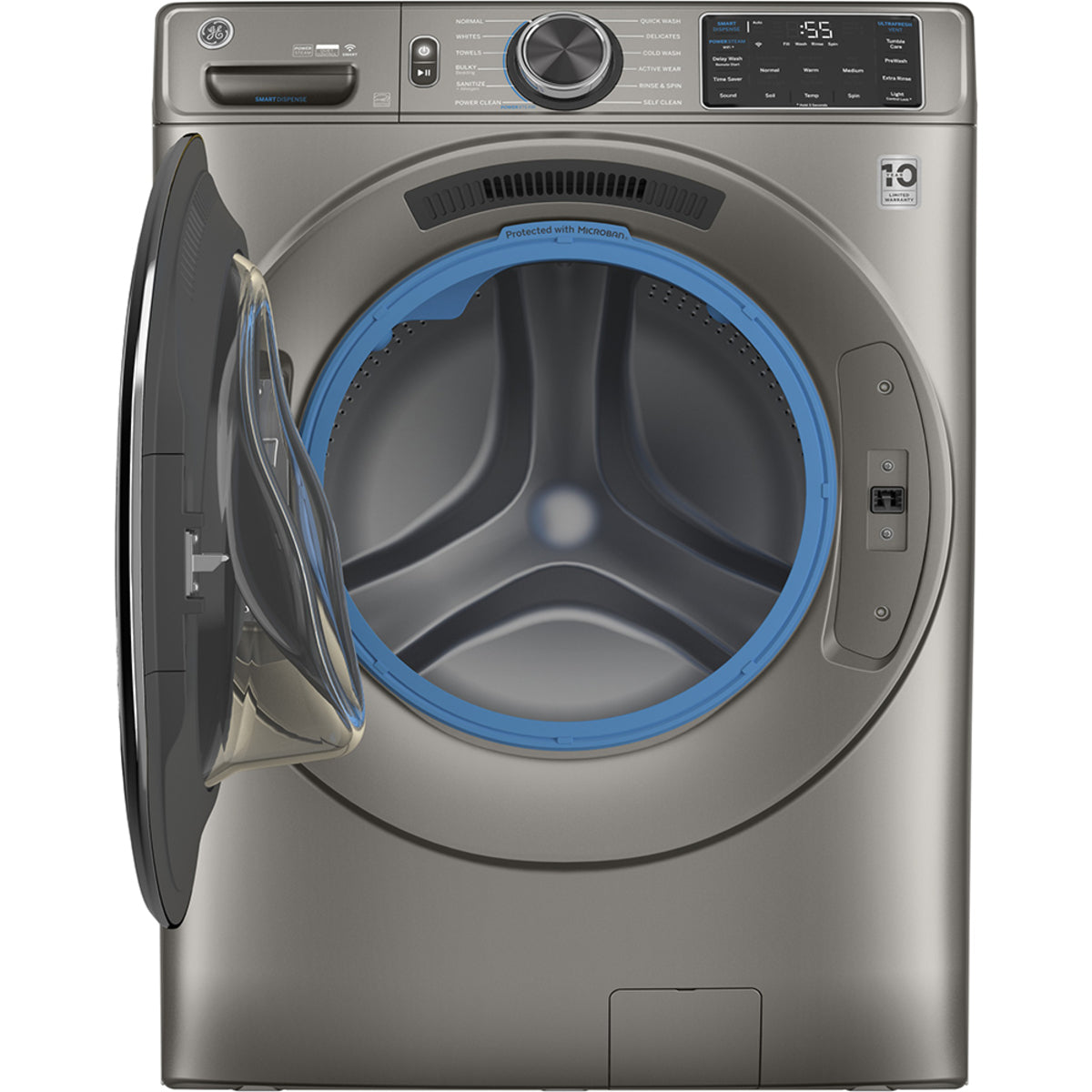 GE® 5.5 cu. ft. (IEC) Capacity Washer with Built-In Wifi Satin Nickel - GFW650SPNSN