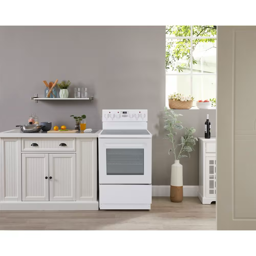 Cuisinière électrique Marathon de 24 po avec surface lisse en céramique Schott blanche - MER245W-2