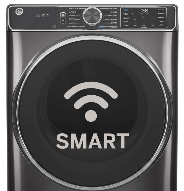 Sécheuse électrique intelligente à chargement frontal GE® ENERGY STAR® d'une capacité de 7,8 pi³ avec cycle de vapeur et de désinfection - GFD65ESMVDS