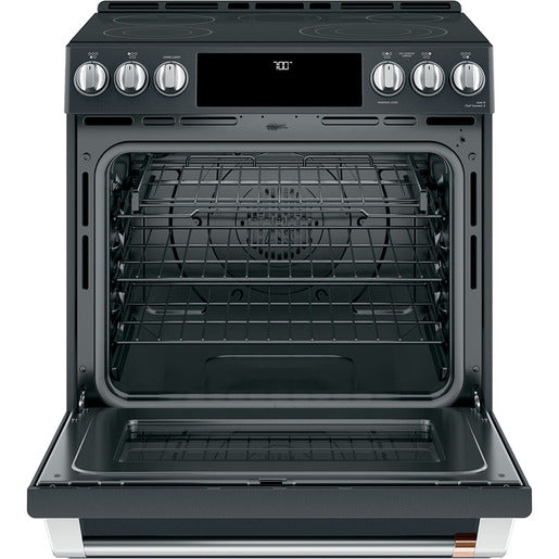 Café™ 30" Slide-In Front Control Radiant and Convection Range Matte Black - CCES700P3MD1