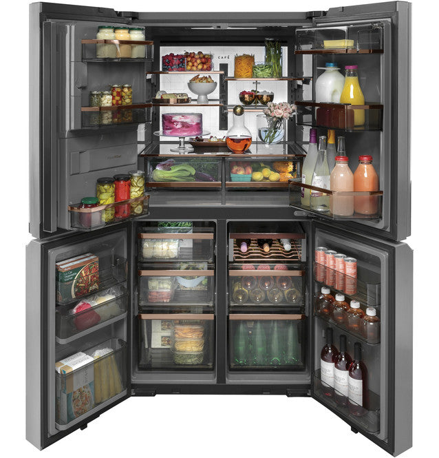 Café™ ENERGY STAR® 27.4 Cu. Ft. Smart Quad-Door Refrigerator in Platinum Glass - CQE28DM5NS5