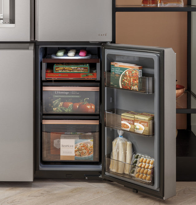 Café™ ENERGY STAR® 27.4 Cu. Ft. Smart Quad-Door Refrigerator in Platinum Glass - CQE28DM5NS5