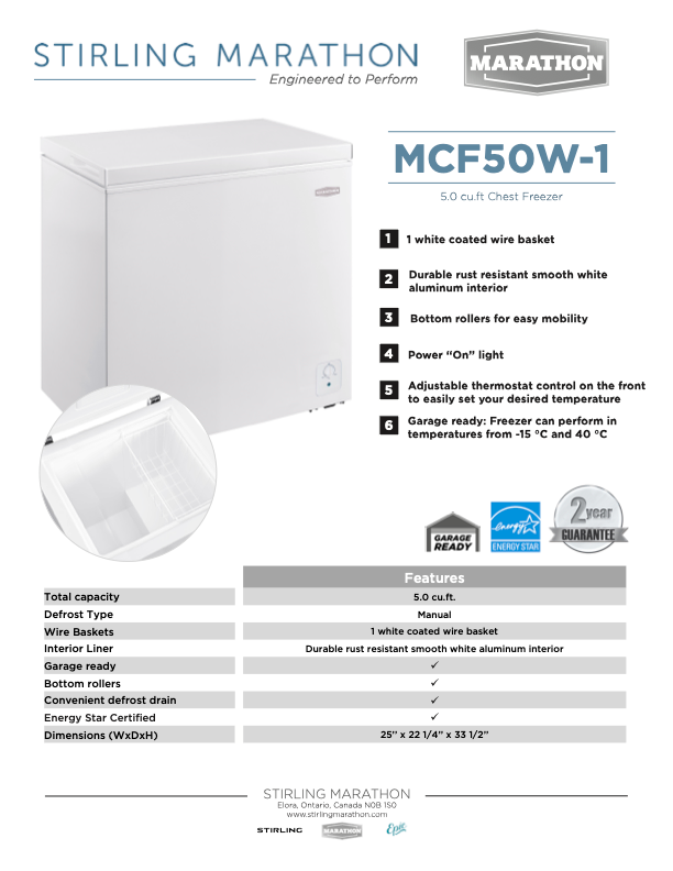 Marathon CHEST FREEZER - MCF50W-1