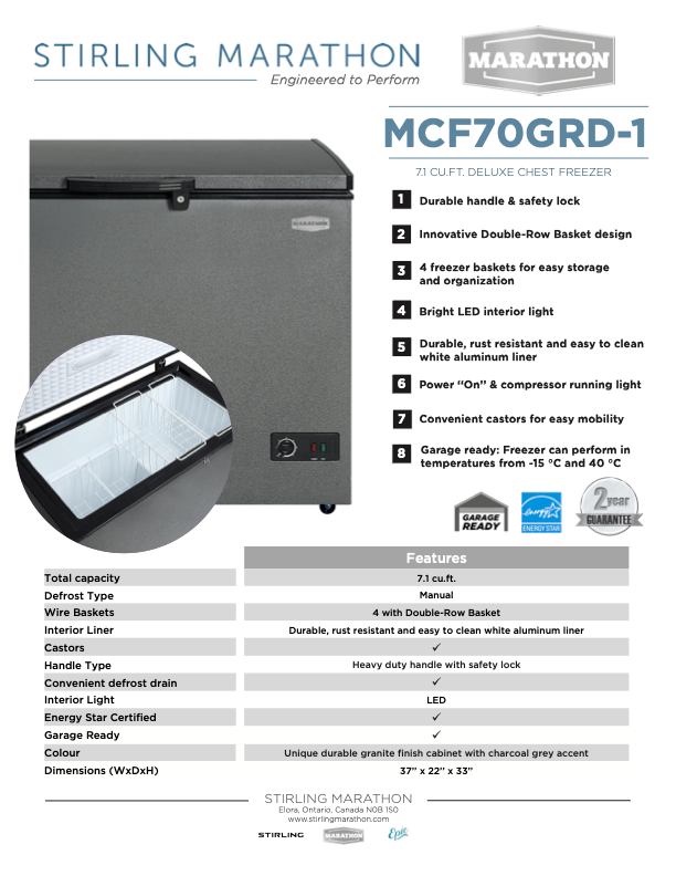 Marathon GRANITE CHEST FREEZER - MCF70GRD-1