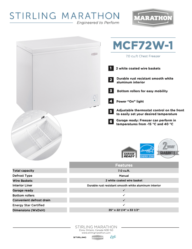 Marathon CHEST FREEZER - MCF72W-1