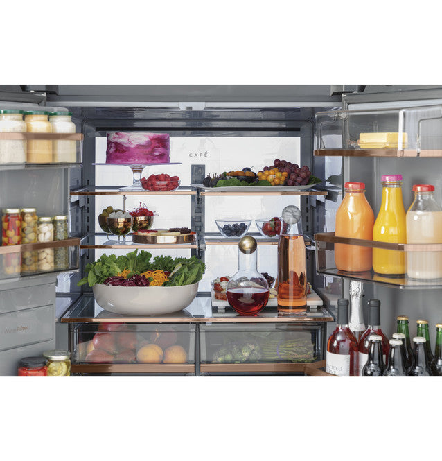 Café™ ENERGY STAR® 27.4 Cu. Ft. Smart Quad-Door Refrigerator in Platinum Glass - CQE28DM5NS5