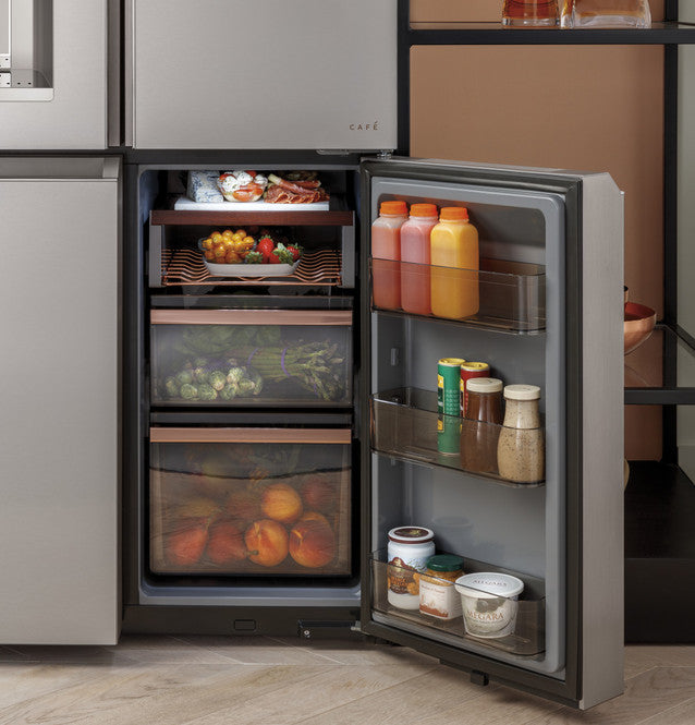 Café™ ENERGY STAR® 27.4 Cu. Ft. Smart Quad-Door Refrigerator in Platinum Glass - CQE28DM5NS5