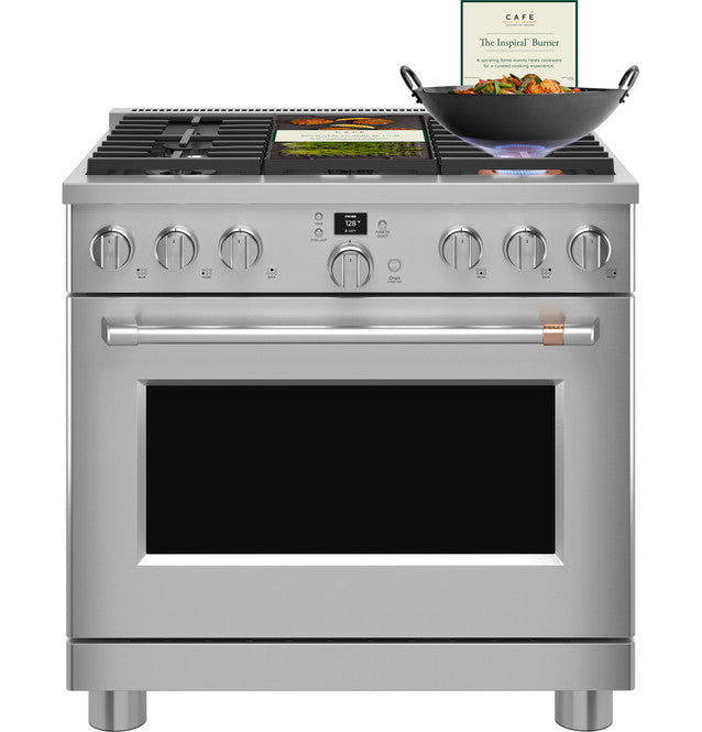 Cuisinière commerciale intelligente à double combustible Café™ de 36 po avec 6 brûleurs (gaz naturel) - C2Y366P2TS1