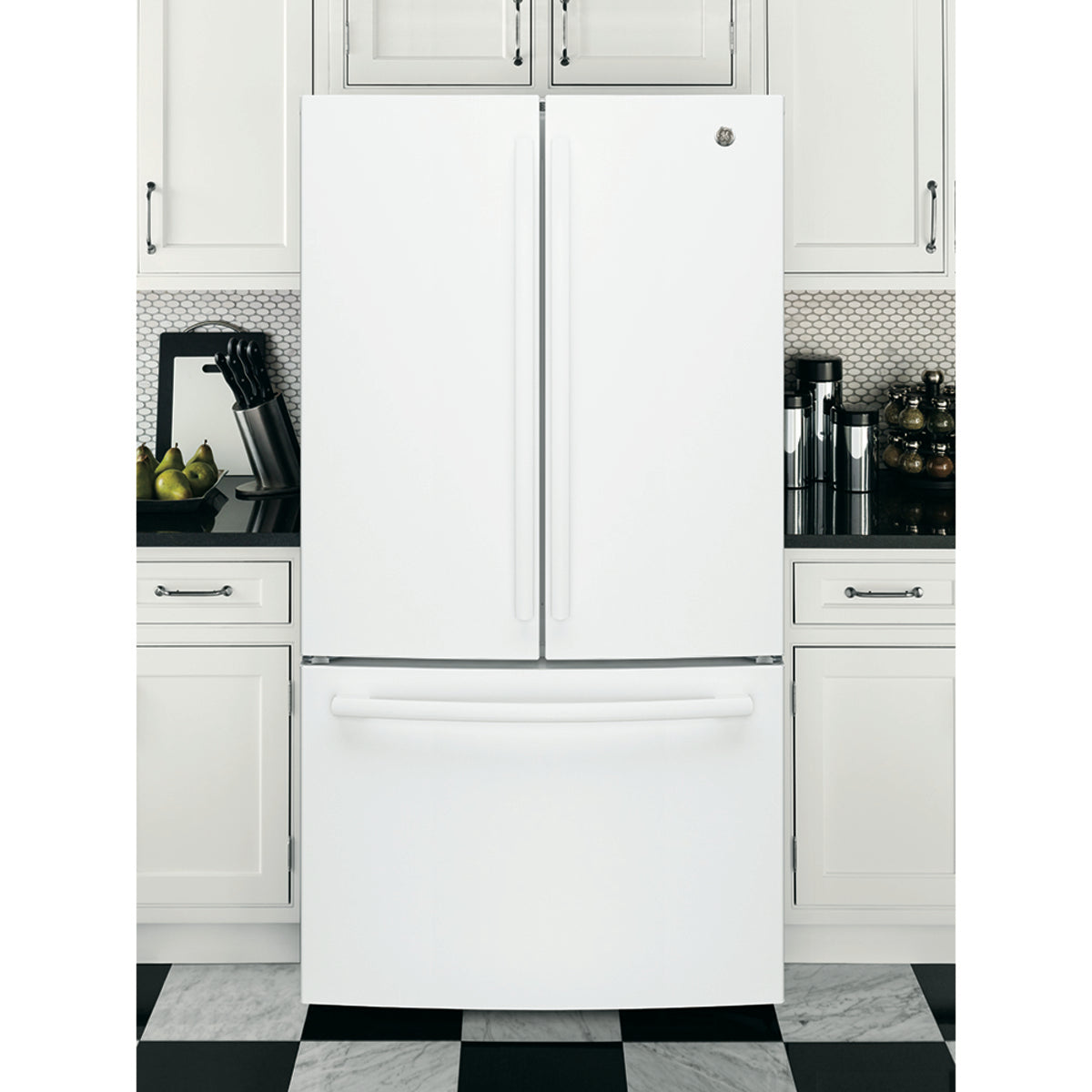 GE 27 Cu.Ft, French Door Refrigerator White- GNE27JGMWW