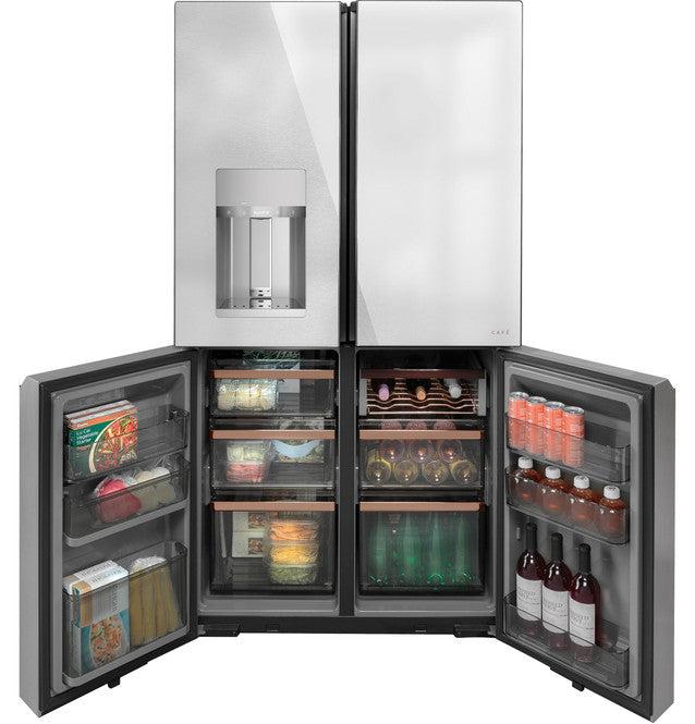 Café™ ENERGY STAR® 27.4 Cu. Ft. Smart Quad-Door Refrigerator in Platinum Glass - CQE28DM5NS5