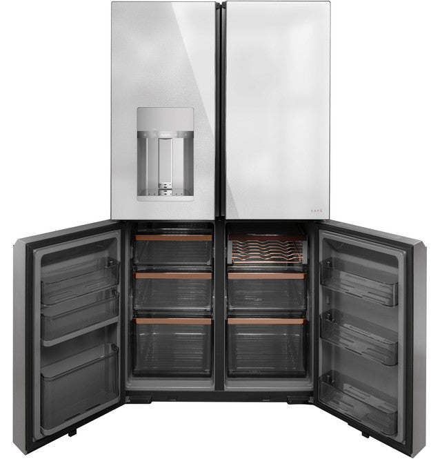 Café™ ENERGY STAR® 27.4 Cu. Ft. Smart Quad-Door Refrigerator in Platinum Glass - CQE28DM5NS5