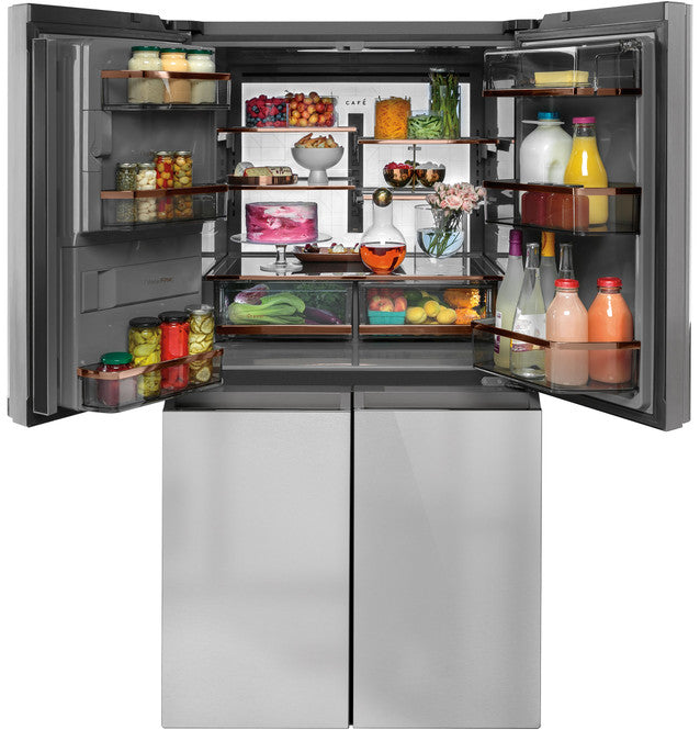 Café™ ENERGY STAR® 27.4 Cu. Ft. Smart Quad-Door Refrigerator in Platinum Glass - CQE28DM5NS5