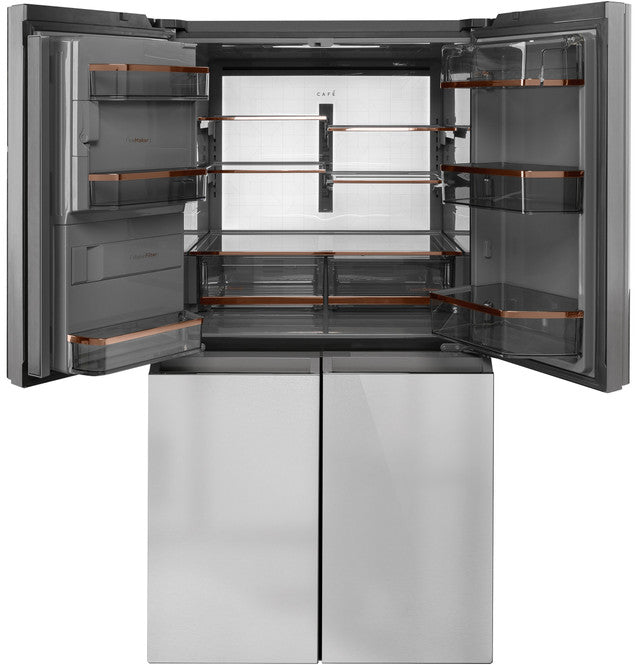 Café™ ENERGY STAR® 27.4 Cu. Ft. Smart Quad-Door Refrigerator in Platinum Glass - CQE28DM5NS5