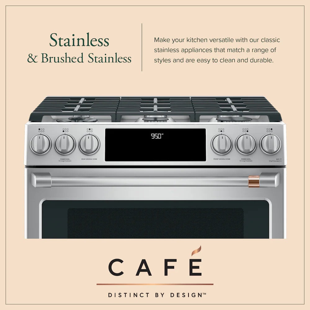Café 30-inch Slide-In Gas Range with Convection Oven in Stainless Steel - CCGS700P2MS1