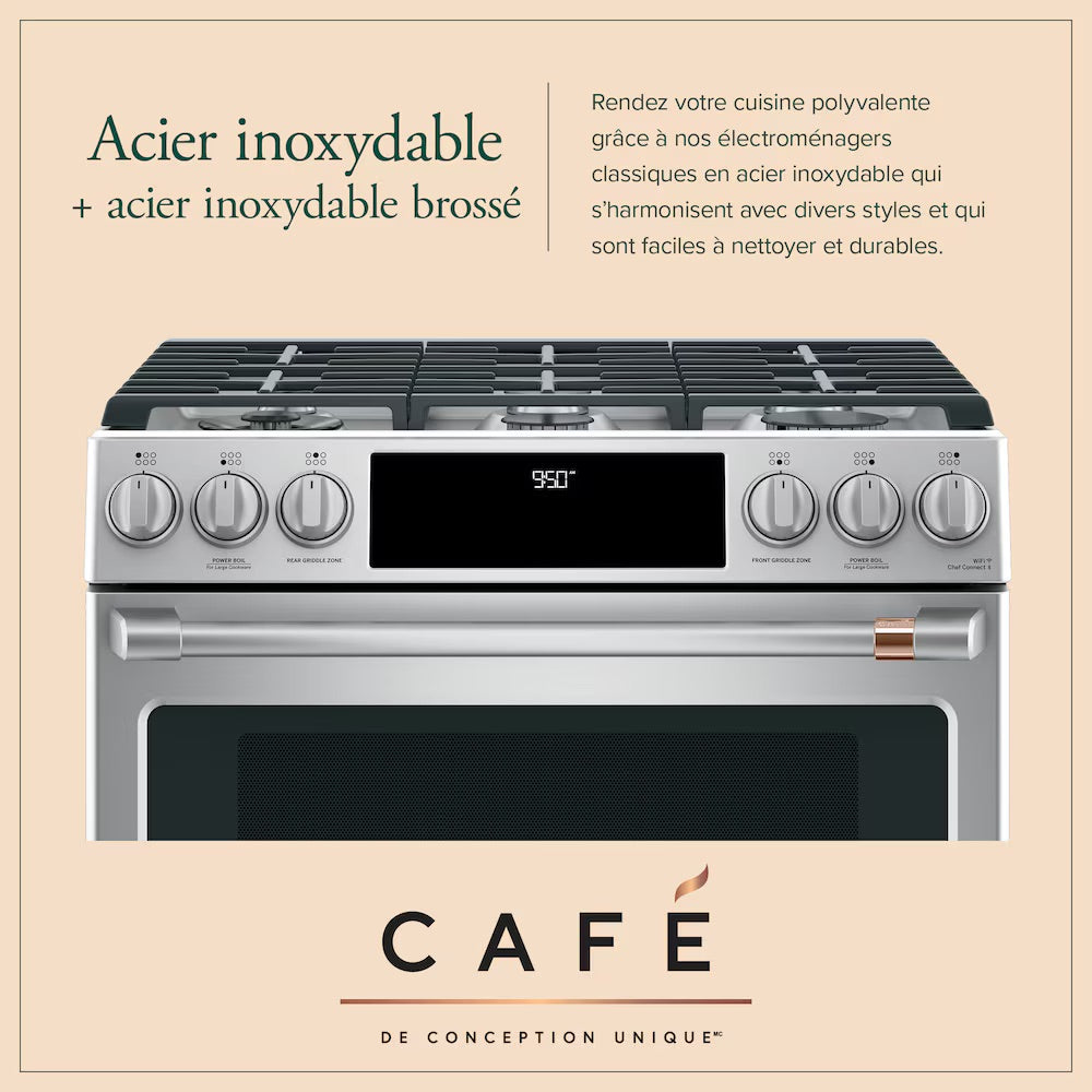 Café 30-inch Slide-In Gas Range with Convection Oven in Stainless Steel - CCGS700P2MS1